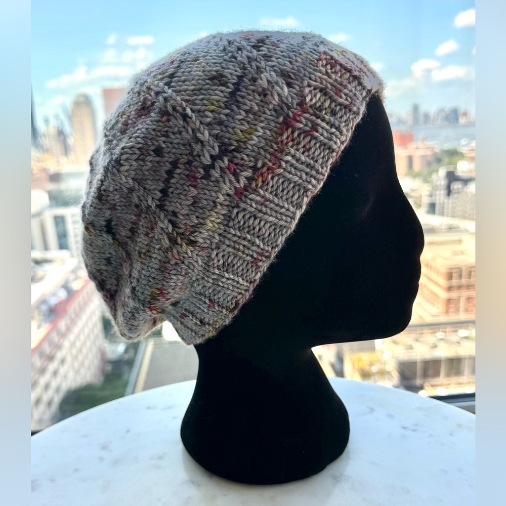 Handcrafted Knit Spiral Slouchy Beanie - Grey Marled